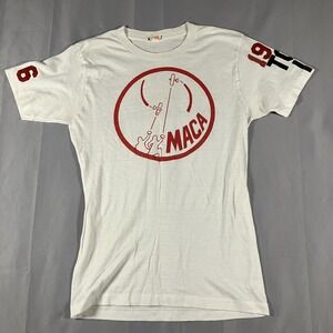 Vintage MACA Airplane Shirt Mens Medium White 1977 Top 10 Combat Specialties 70s